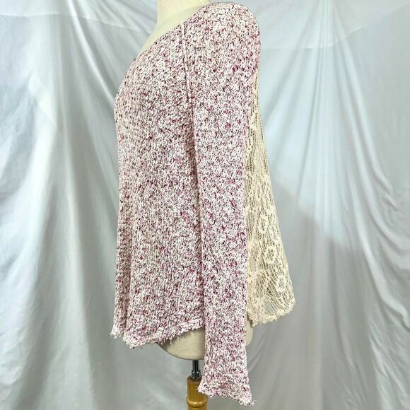 FREE PEOPLE Marled Pink White Textured Loose Knit  Swing Sweater Women XS Beachy - Picture 3 of 6